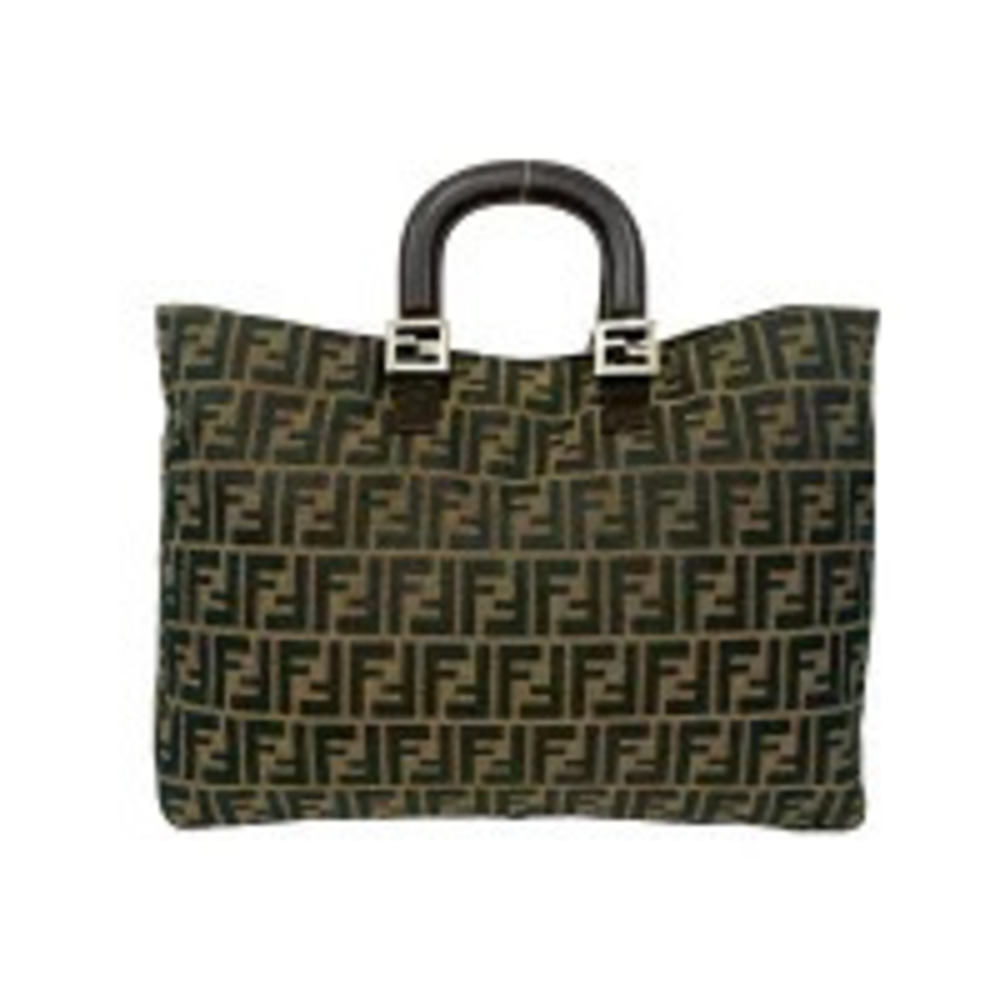 Fendi Bag Brown Leather FF Zucca Tote Handbag Black Canvas Brown Black